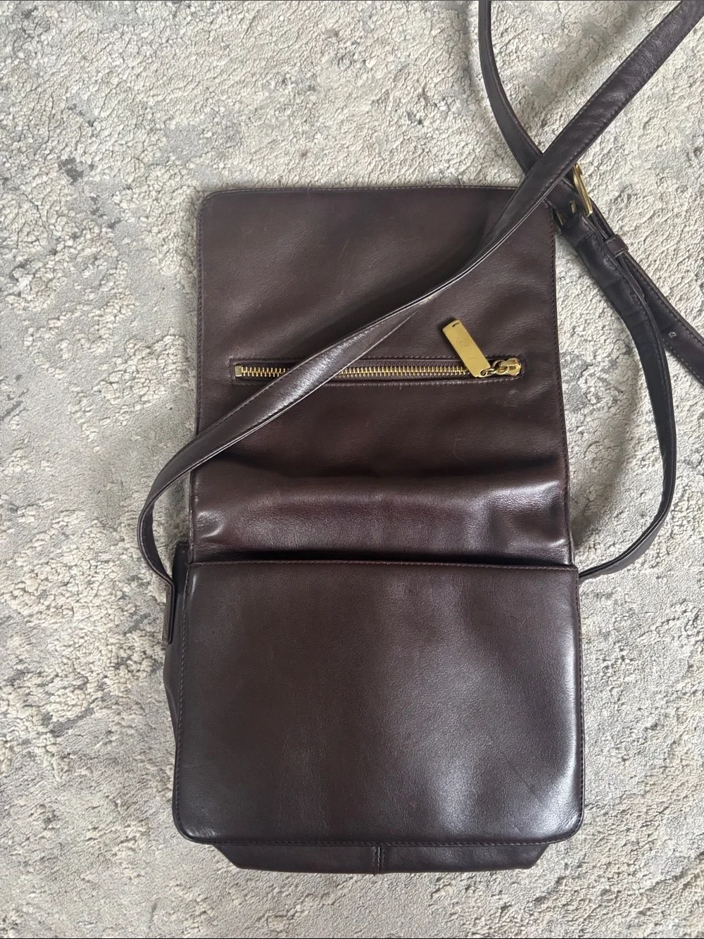 Vintage Ralph Lauren Dark Brown Leather Messenger Bag with Gold Hardware